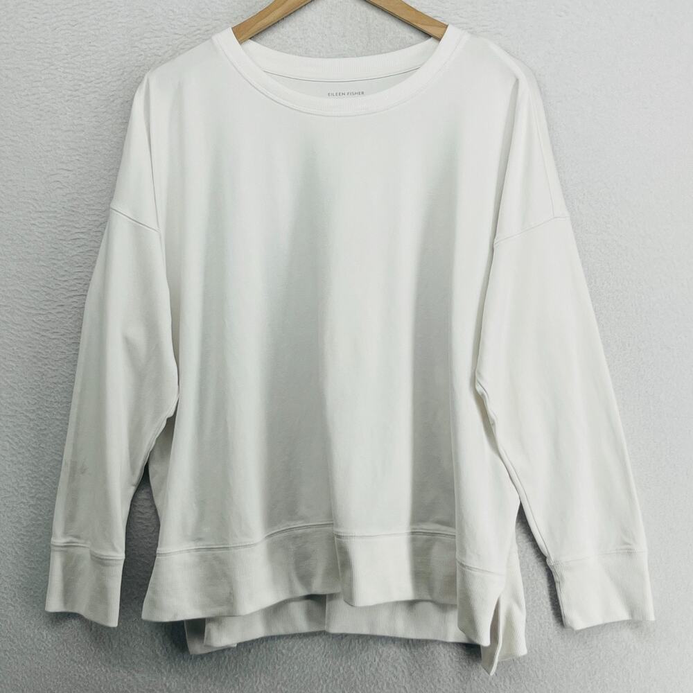 EILEEN FISHER Top XL Organic Cotton Stretch Jersey Boxy Long Sleeve White